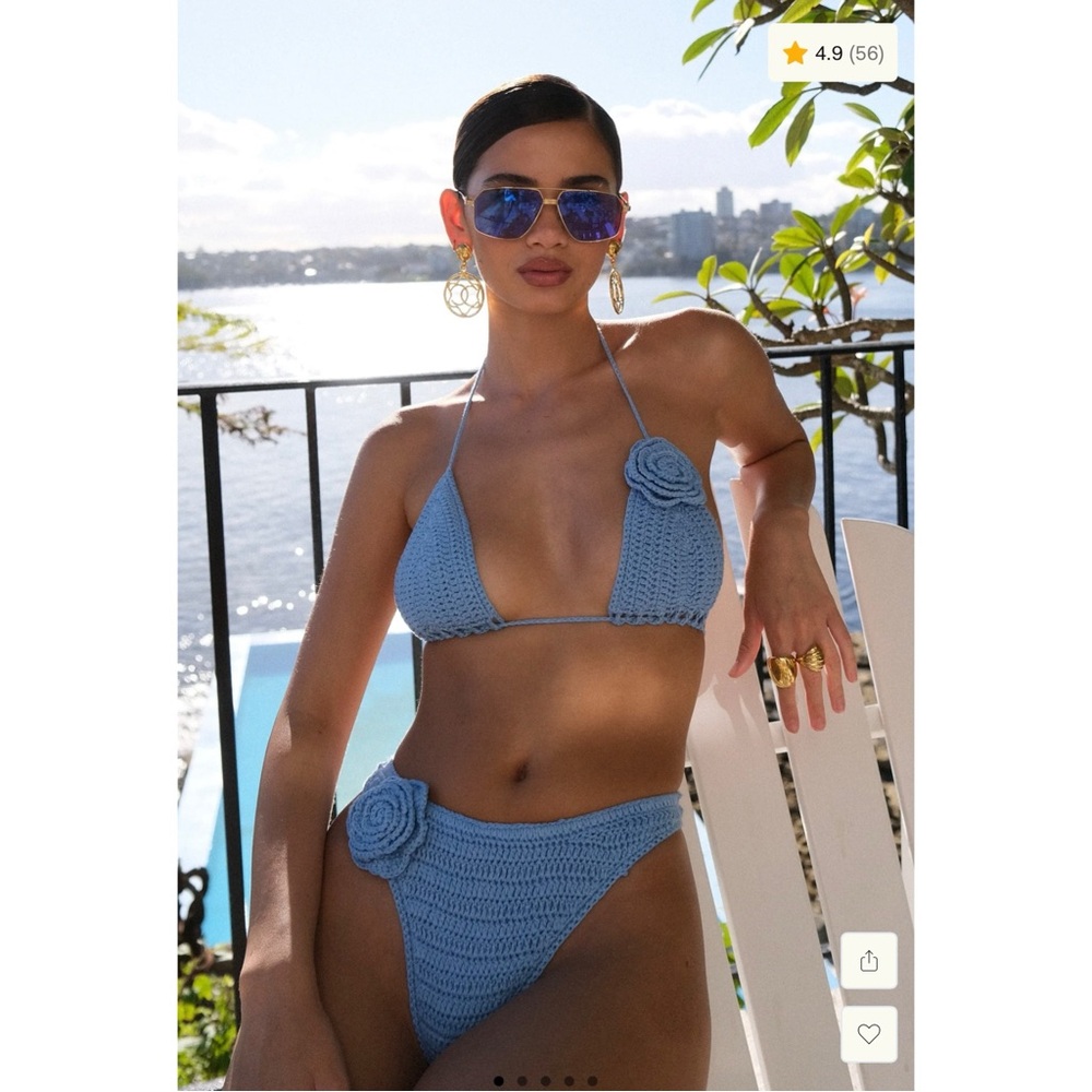 MESHKI Verali Rose Crochet Bikini Set - Cornflower Blue